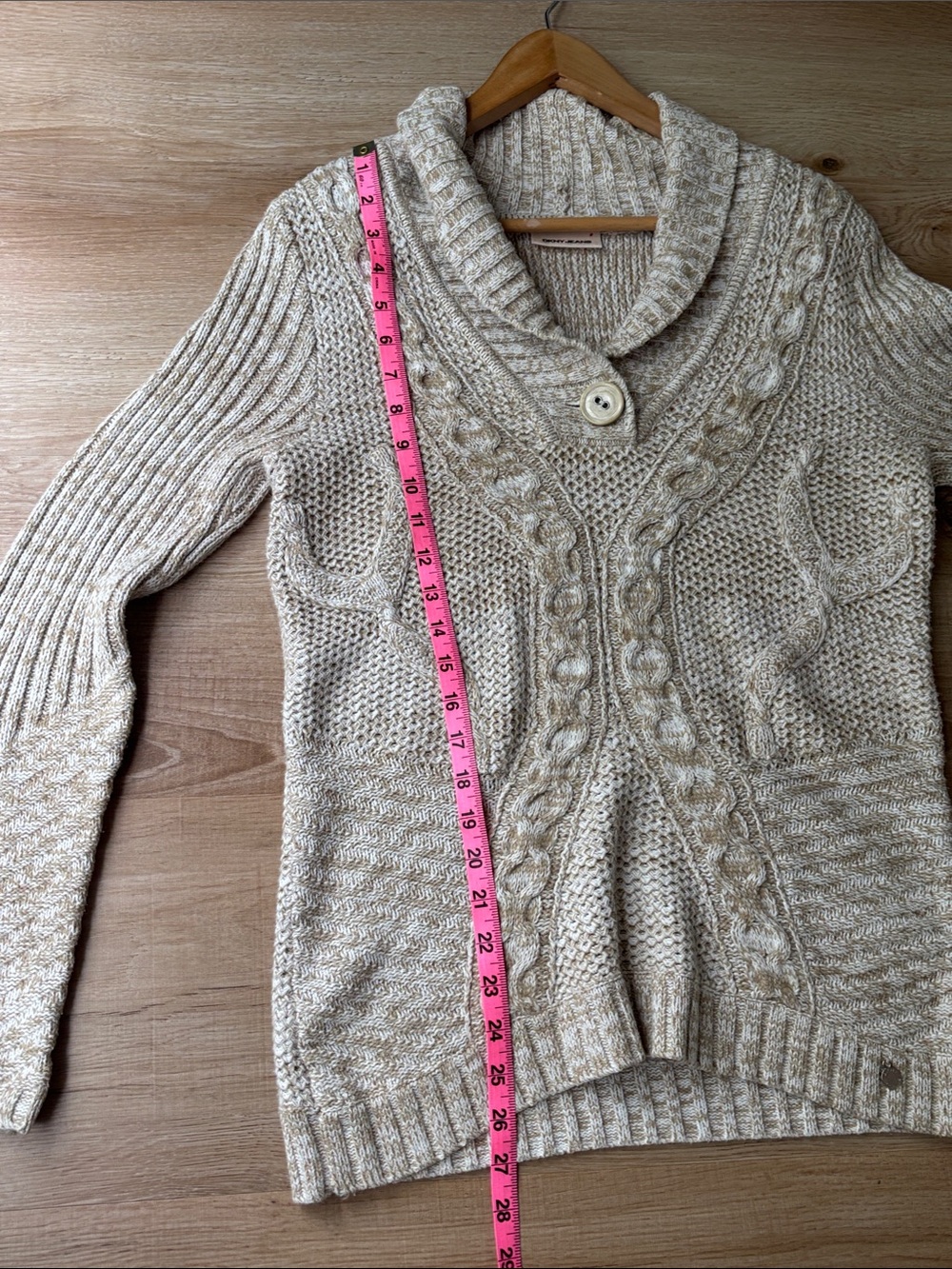 DKNY Beige Marled Cable Shawl-Collar Sweater - Picture 7 of 8